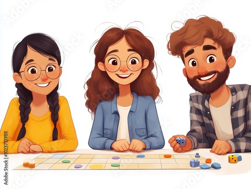 Obraz na płótnie Cartoon illustration of three people playing board games w salonie