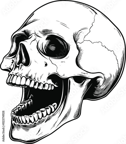 Laughing Skull Black and White Vector Illustration