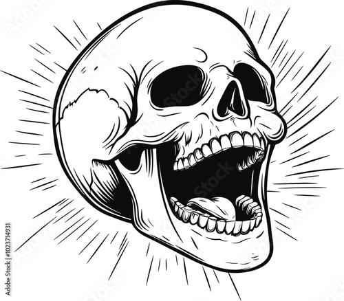 Laughing Skull Black and White Vector Illustration