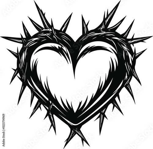 Heart shaped thorns vector illustration.