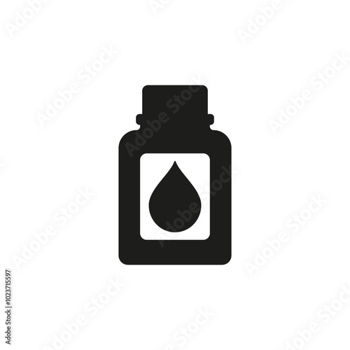 A jar bottle with a drop inside. Vector icon on a white background.