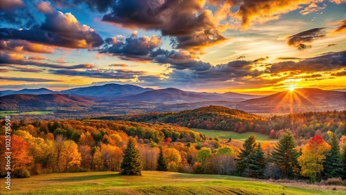 Sunset panorama over the mountains in Williamstown Massachusetts reflected in the water photo