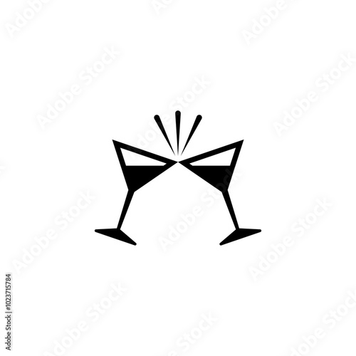 Two martini glasses icon. Clink, cheers and toasting. Vector illustration on white background.	