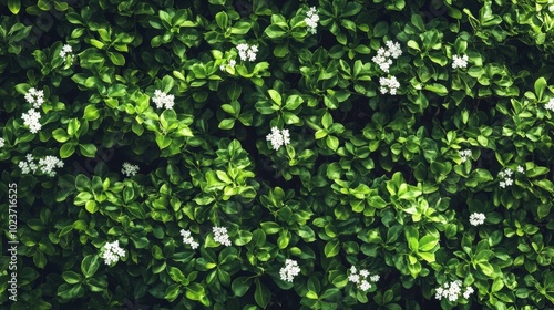 Green foliage, white blooms