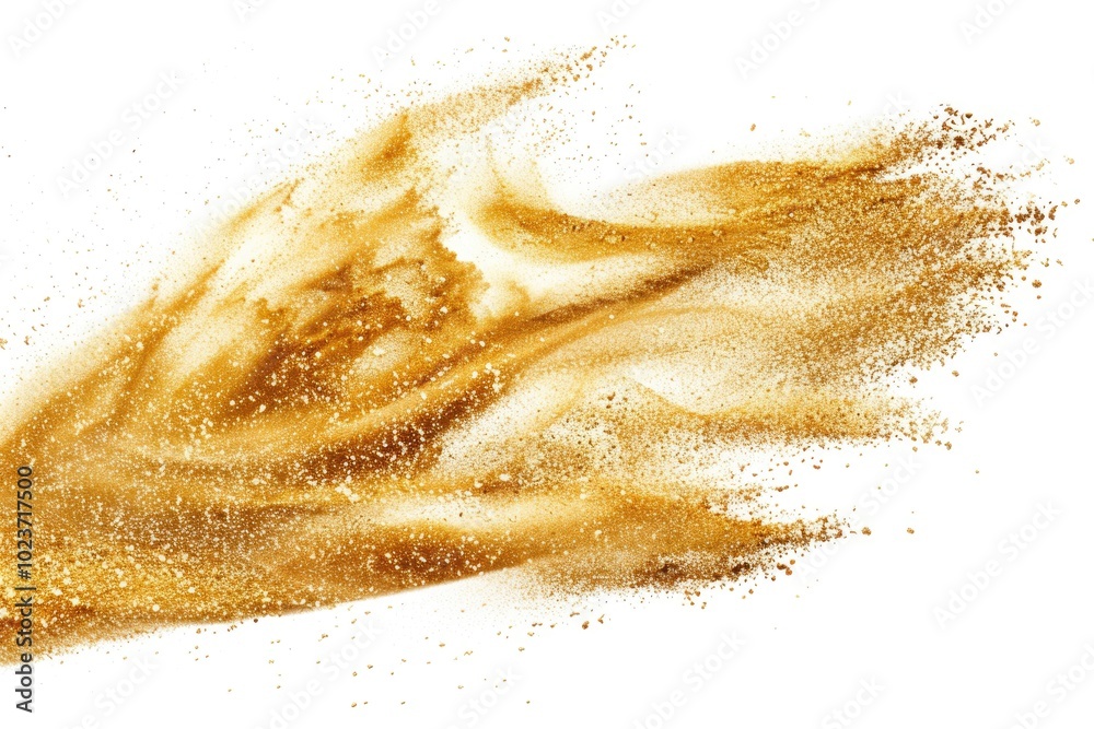 Golden sand explosion on white background abstract cloud and splash. Golden sand explosion on white background abstract cloud and splash.