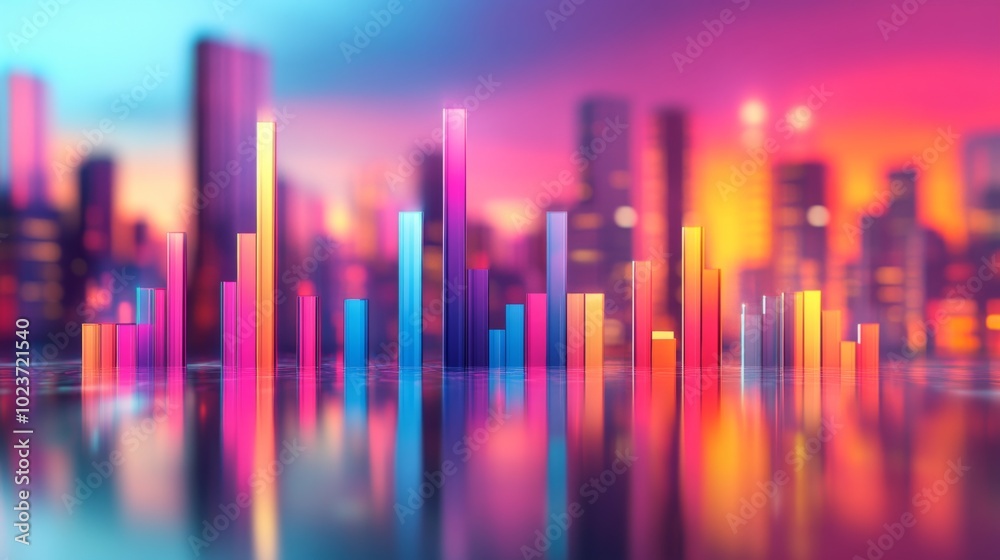 Colorful Cityscape with Vibrant Bar Graph Visualization Colorful Cityscape with Vibrant Bar Graph Visualization