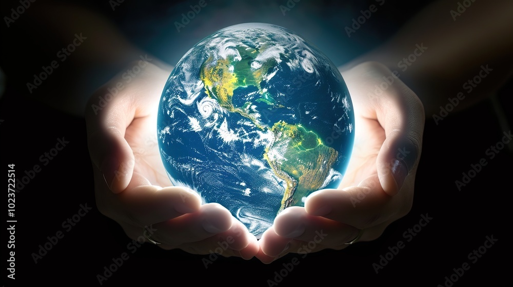 Human hands holding blue earth, save earth concept Human hands holding blue earth, save earth concept