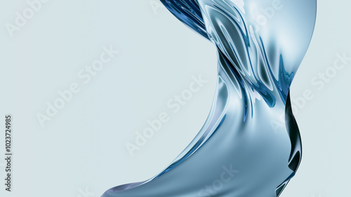 Abstract blue metallic fluid shape with reflections photo