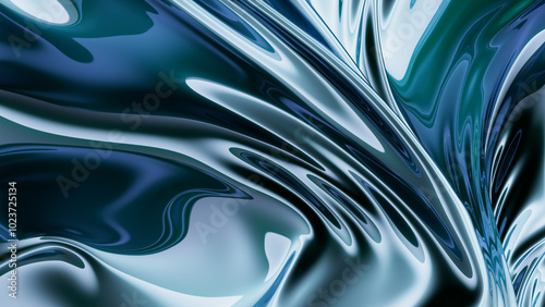 Abstract Blue Metal Liquid Flow Background