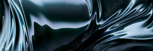 Abstract blue metallic waves with fluid reflections