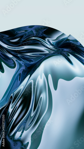 Abstract blue metallic wave with reflective surface
