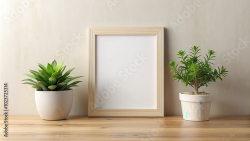 Cute frame mockup with a plant, perfect for adding a touch of nature to your designs , Frame, mockup, cute, plant