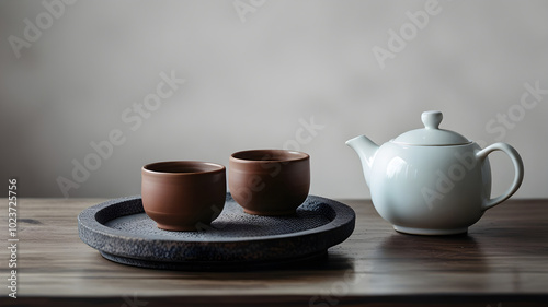 Wallpaper Mural chinese kungfu tea set on wooden table, large space for copy Torontodigital.ca