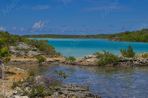 Looking over the shallow, turquoise waters of Chalk Sound in Turks and Caicos