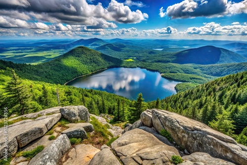 Hidden mountain lake view from Mount Haystack, Wilmington Vermont photo