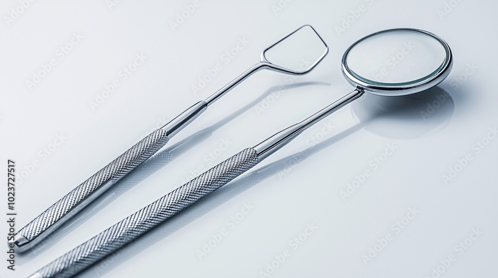 Dental Tools Gleaming on a White Surface Dental Tools Gleaming on a White Surface