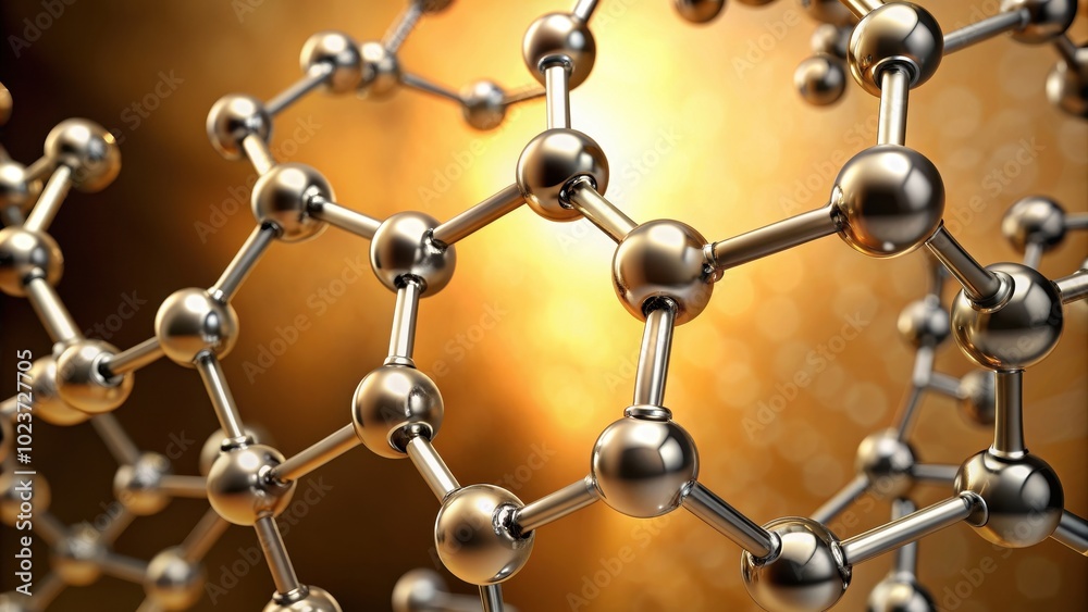 rendering of a silver molecular structure on a warm golden background, science, molecular, structure,rendering, silver, spheres rendering of a silver molecular structure on a warm golden background, science, molecular, structure,rendering, silver, spheres