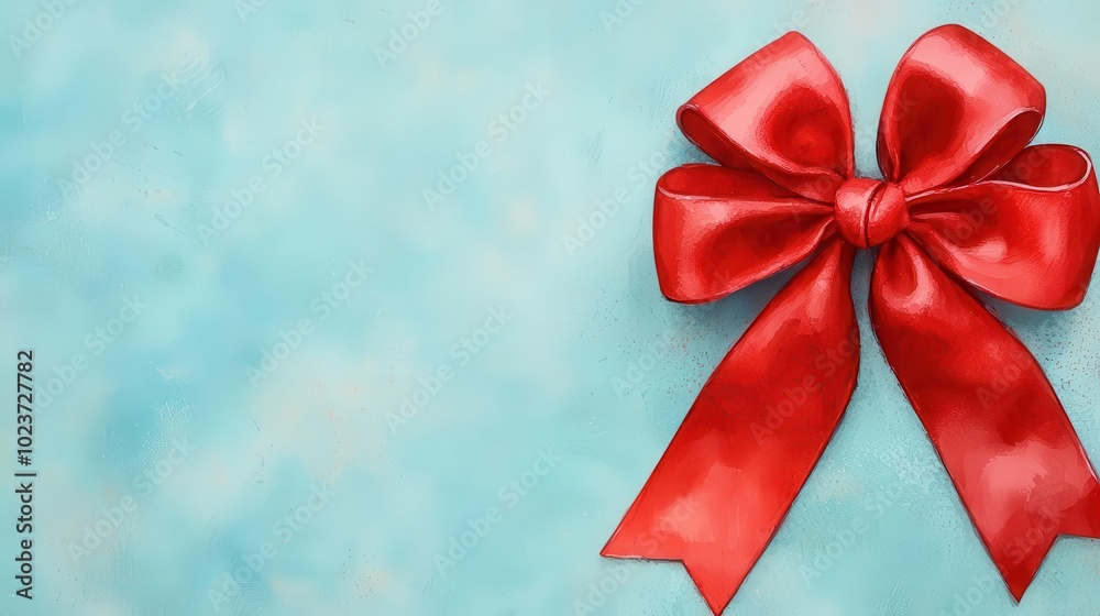 Large red holiday bow, soft glow in the background, detailed watercolor texture Large red holiday bow, soft glow in the background, detailed watercolor texture