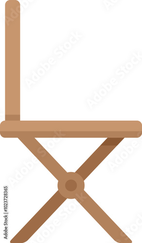 Simple wooden folding chair standing on white background, side view