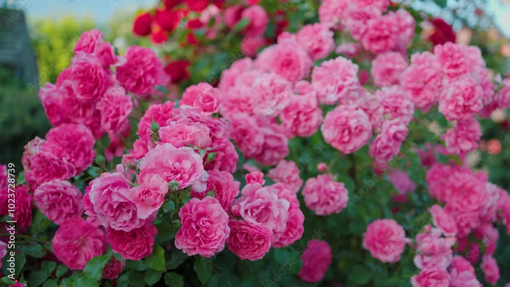 Beautiful pink roses on a background of green leaves. In this enchanting video, you'll be captivated by the mesmerizing beauty of delicate pink roses in full bloom. Beautiful pink roses on a background of green leaves. In this enchanting video, you'll be captivated by the mesmerizing beauty of delicate pink roses in full bloom.