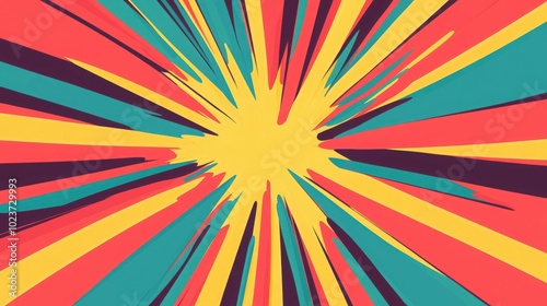 Pop art background in bright color, with explosion and rays.