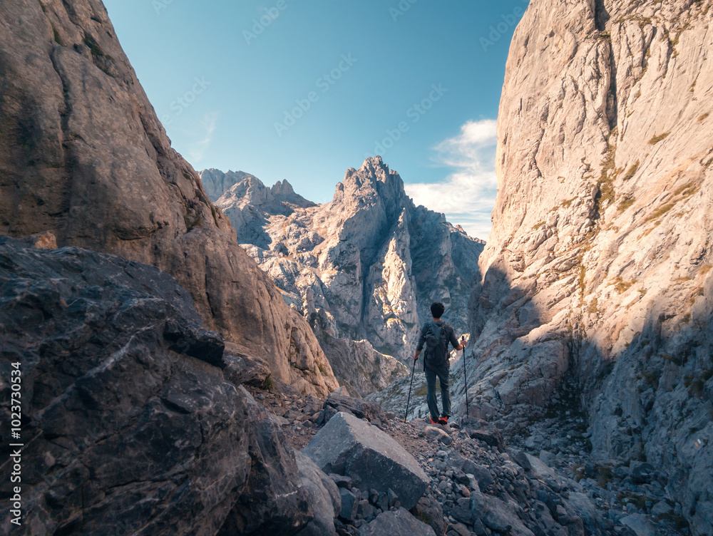 Anonymous person hiking in Picos de Europa Anonymous person hiking in Picos de Europa