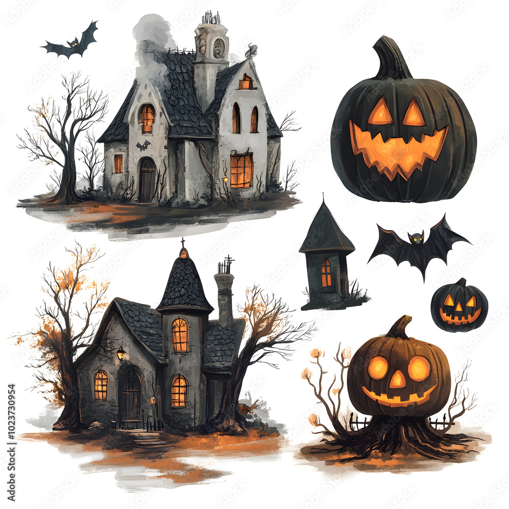 Fototapeta premium halloween set with pumpkin and bats