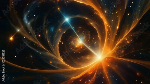 Futuristic cosmic animation with planet, deep space, galaxy. Bright cosmic animation with illustrations transformations and metamorphose. AI generated cinematic video