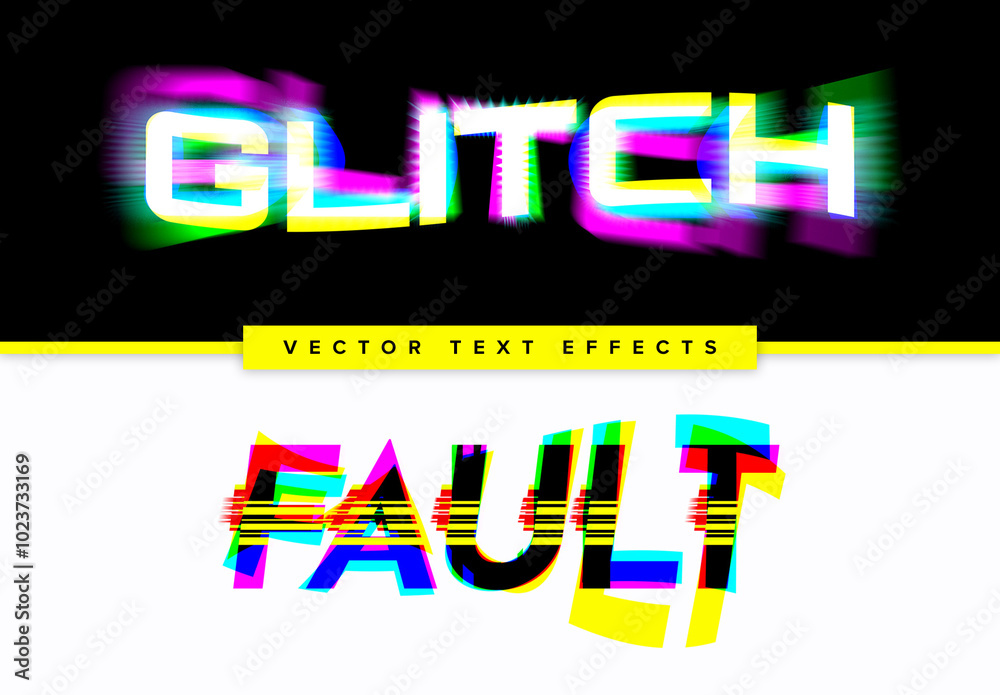 Set of Glitch Text Effects Stock Template | Adobe Stock