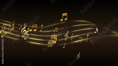 elegant golden music notes - concert or event background loop with gold particle dust