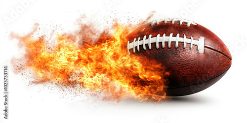 American Football Ball Pigskin With Fire Trail Isolated on Transparent Background