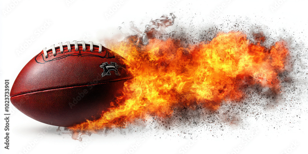 American Football Ball Pigskin With Fire Trail Isolated on Transparent Background American Football Ball Pigskin With Fire Trail Isolated on Transparent Background