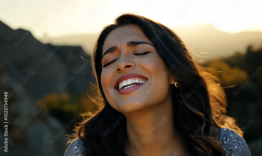 Jordanian Woman Singing on Mountain Trail in National Park