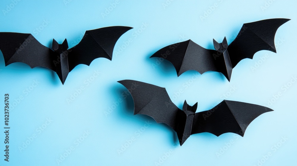 paper bats against a blue background