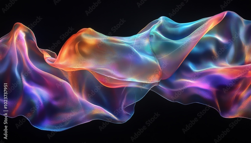 Colorful abstract waves blend together in a dynamic flow, creating a mesmerizing visual experience on a dark background. Colorful abstract waves blend together in a dynamic flow, creating a mesmerizing visual experience on a dark background.