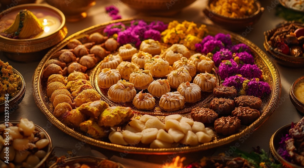 Obraz premium indian traditional sweet and popular sweet food or festival made of flour and laddu