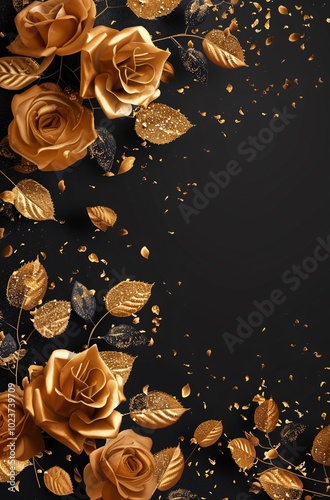 gold flowers on a black background