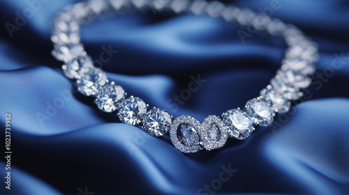 Elegant diamond necklace on silky blue fabric