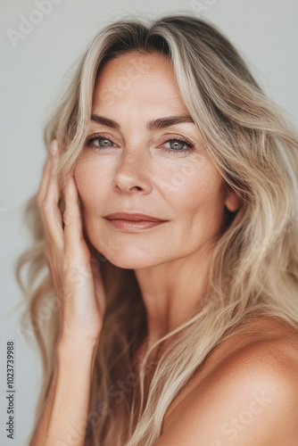 beautiful mid age woman with beautiful skin, fighting time and age beauty concept