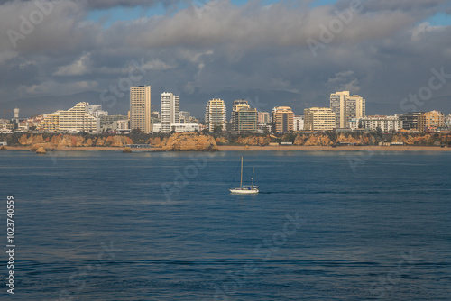 Seashore Exposure done from ship of Portimão coast on a winter day, Portugal photo