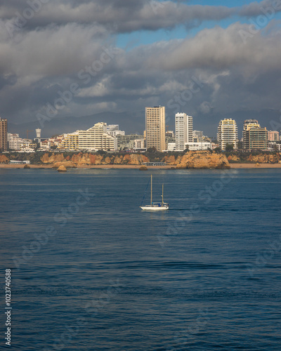 Seashore Exposure done from ship of Portimão coast on a winter day, Portugal photo