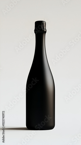 Sleek, minimal champagne bottle silhouette in black on neutral light background. Luxury product advertisements, elegant event promotions, minimalist design, mockup. classy, ideal