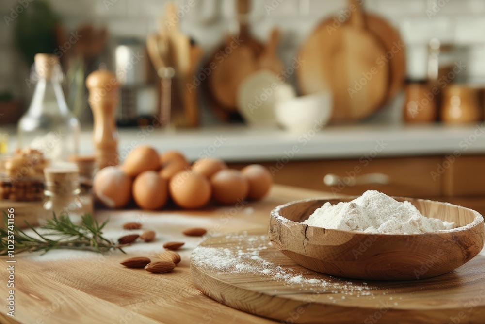 Fototapeta premium Ingredients on table for cooking kitchen background.