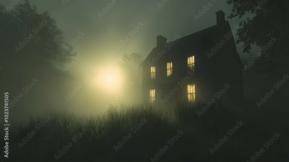Ethereal Haunted House in Misty Fog Ethereal Haunted House in Misty Fog