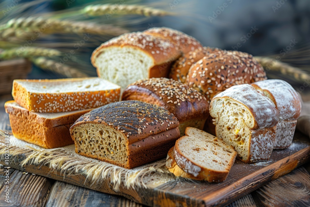 Variety of whole grain bread on wooden background. Variety of whole grain bread on wooden background.