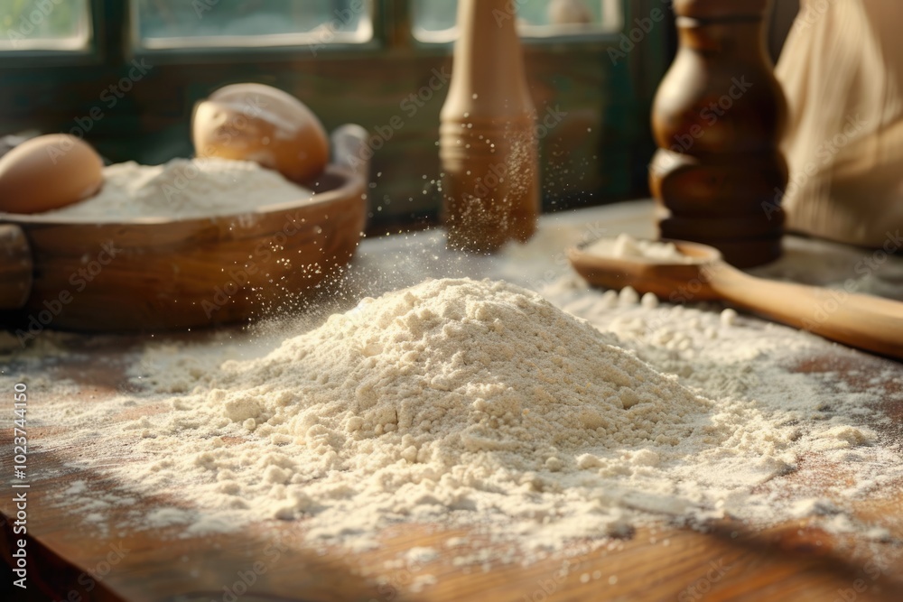 Flour on the table background