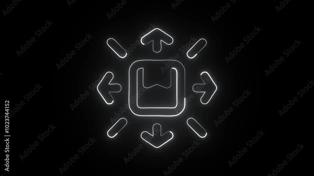glowing neon distribution icon isolated on black background. hd video motion graphic animation