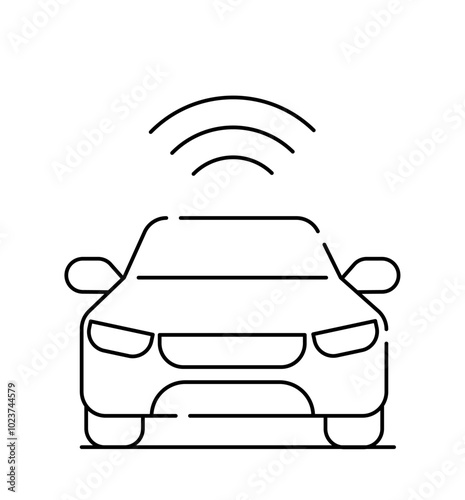 Smart car line icon. Auto controlled via Internet. Modern technologies and innovations. Wifi system in automobile. AI software. Linear vector illustration isolated on white background