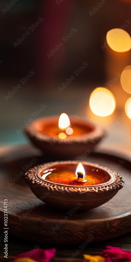 Diwali diyas and props with ample copy space Diwali diyas and props with ample copy space