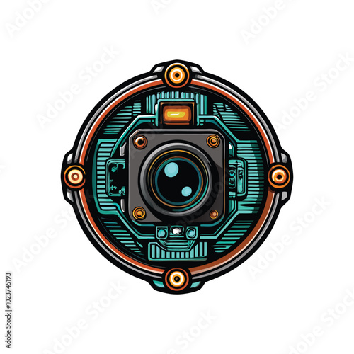 Illustration of an optical sensor with intricate details and a circular design.